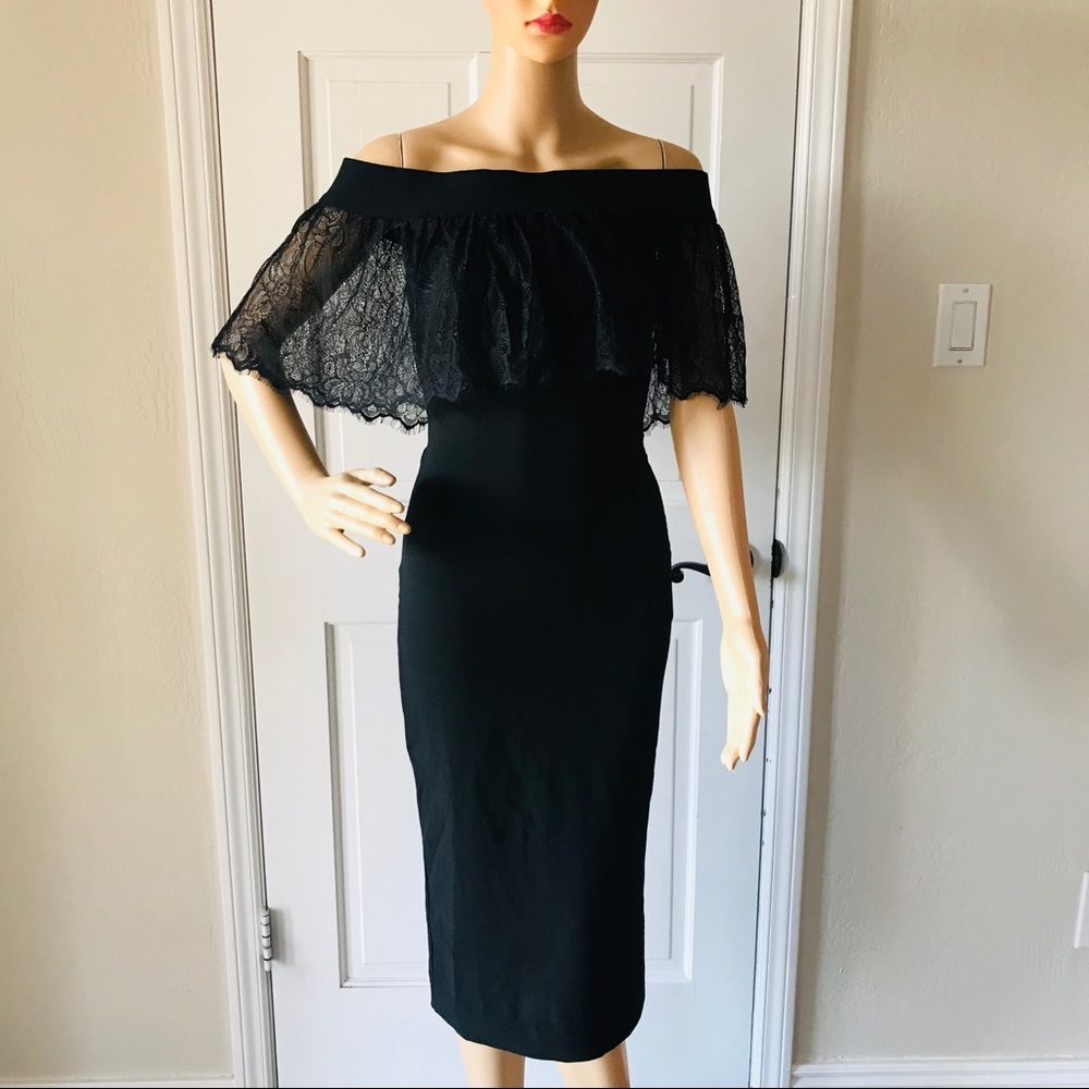 Dress the population below knee black dress XS